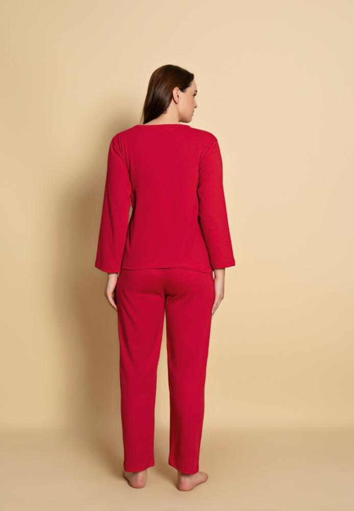 Pijama dama,maneca lunga si pantalon lung, culoare rosu ,Engros